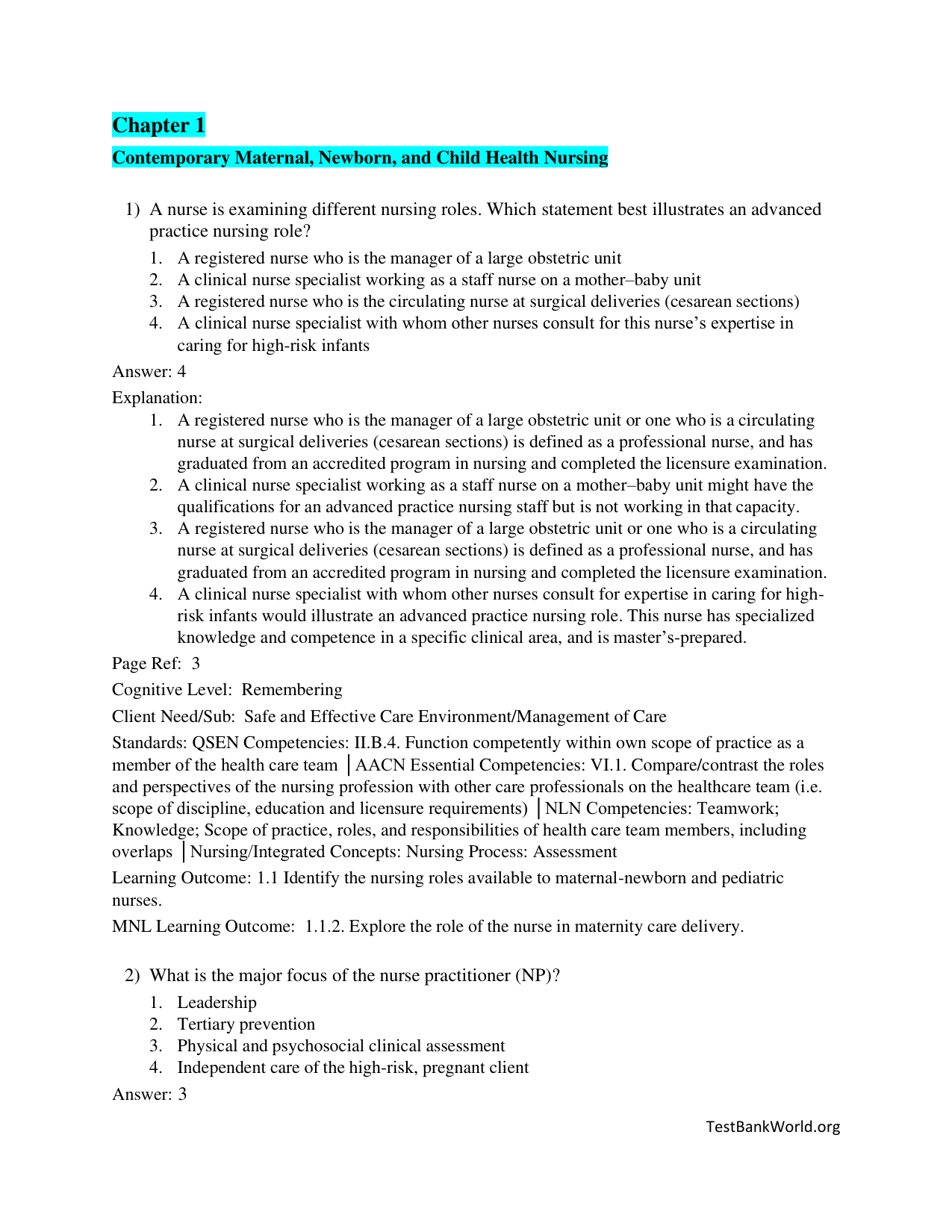 Maternal Child Nursing Care 5th Edition TEST BANK