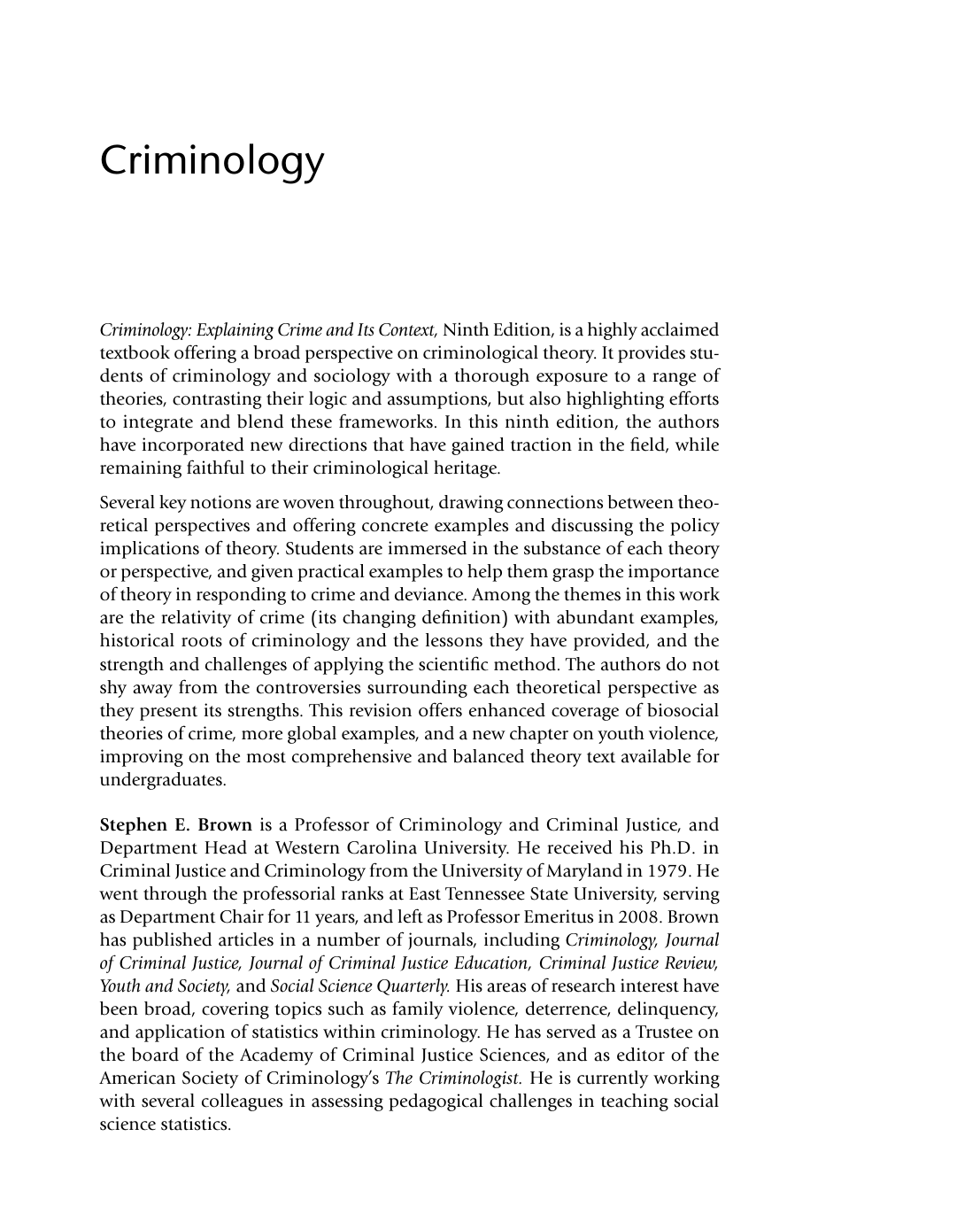 Criminology, 9th Edition