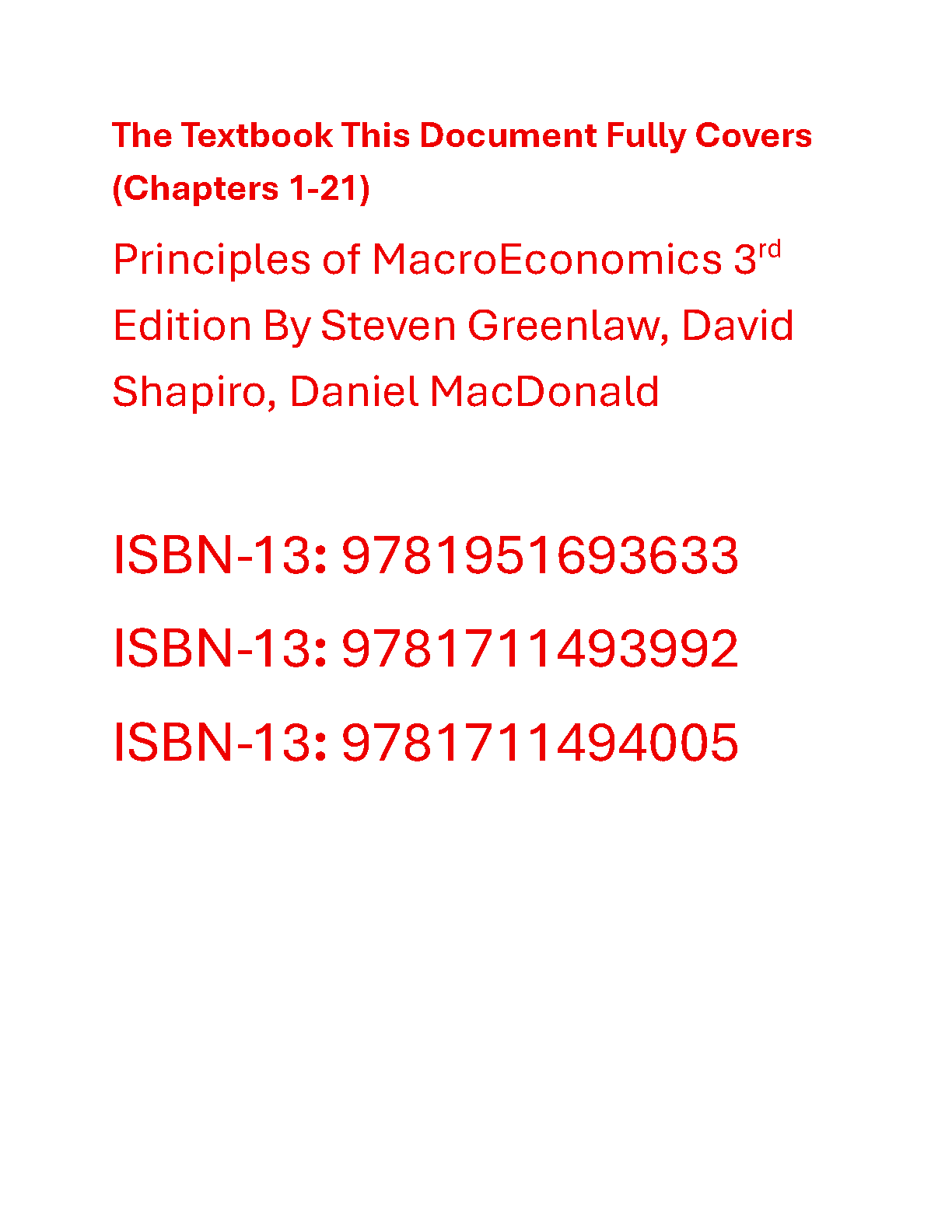 Macroeconomics Test Bank Greenlaw Shapiro 3rd Ed Solutions