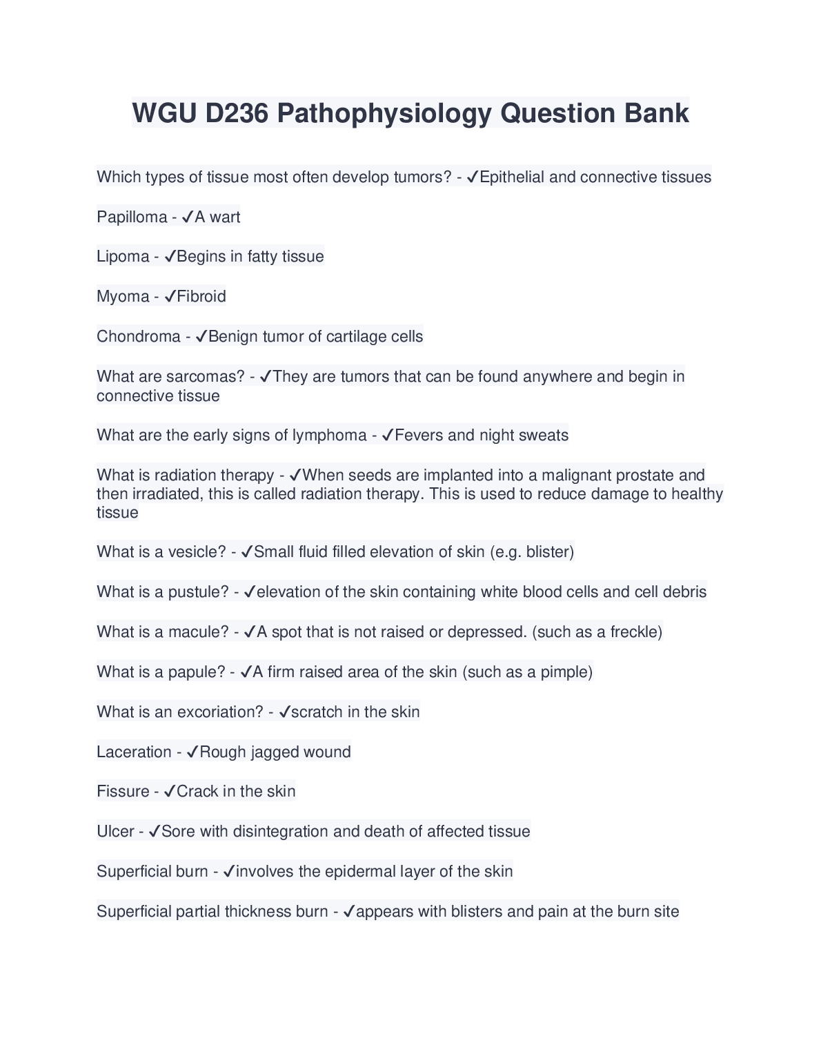 WGU D236 Pathophysiology Question Bank 2024-25
