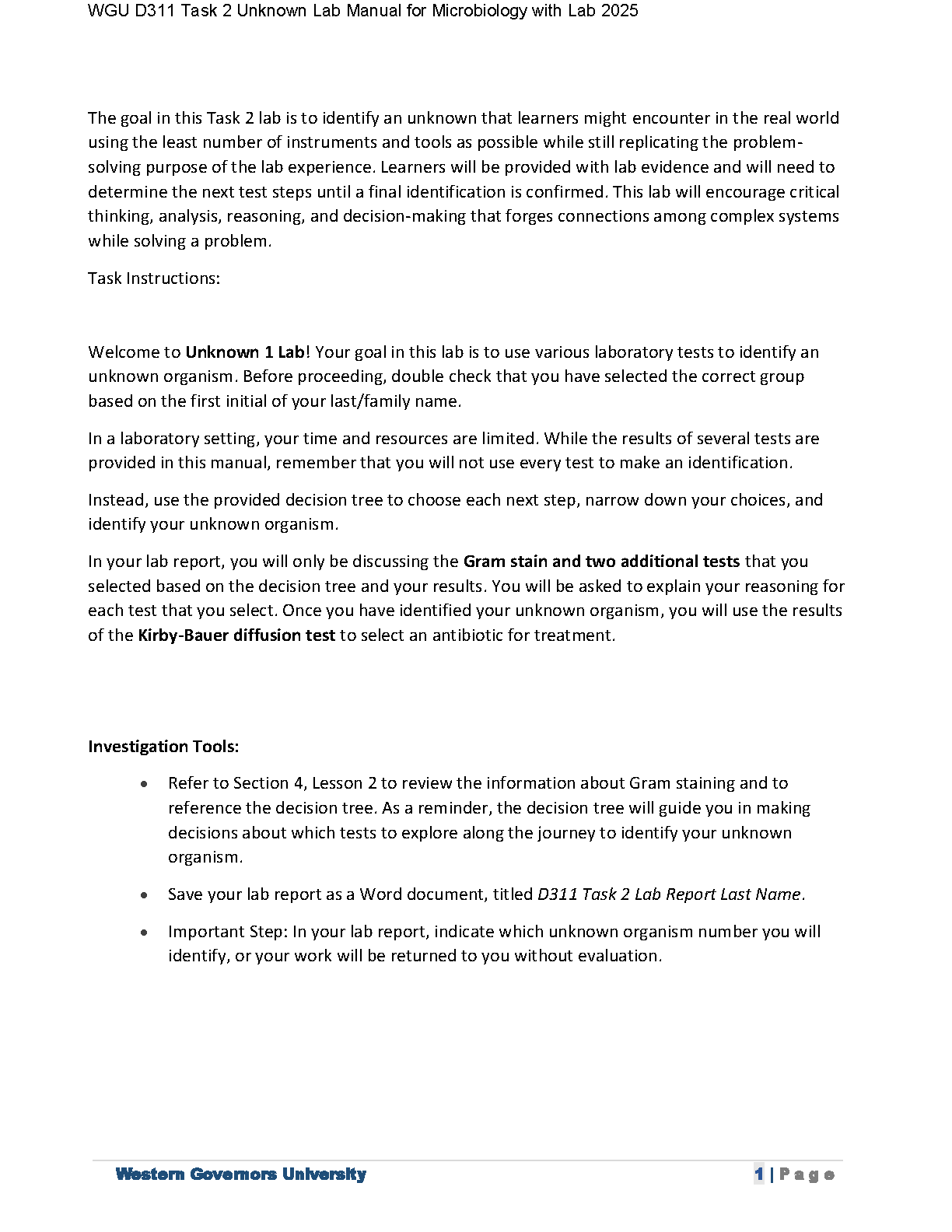WGU D311 Microbiology Task 2 Lab Manual 2025
