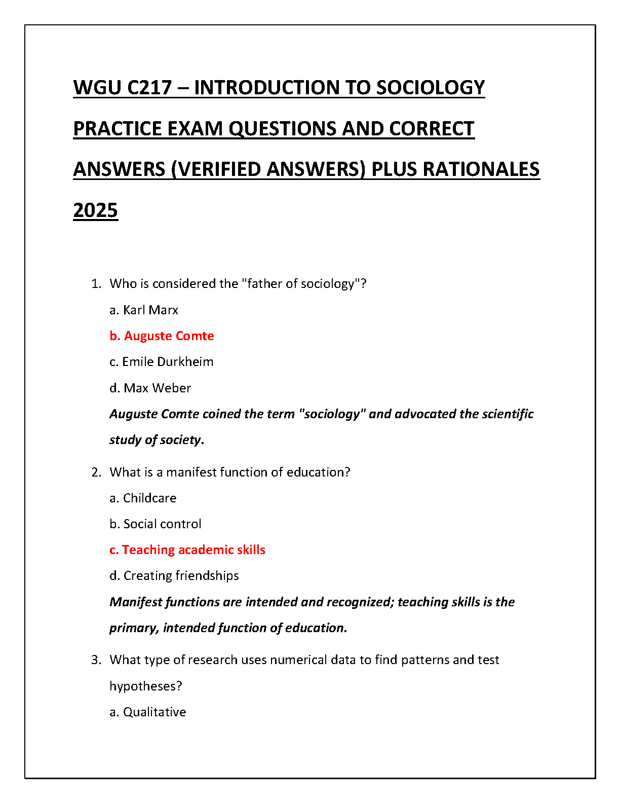 WGU C217 Sociology 2025 Practice Test & Answers IMG-1