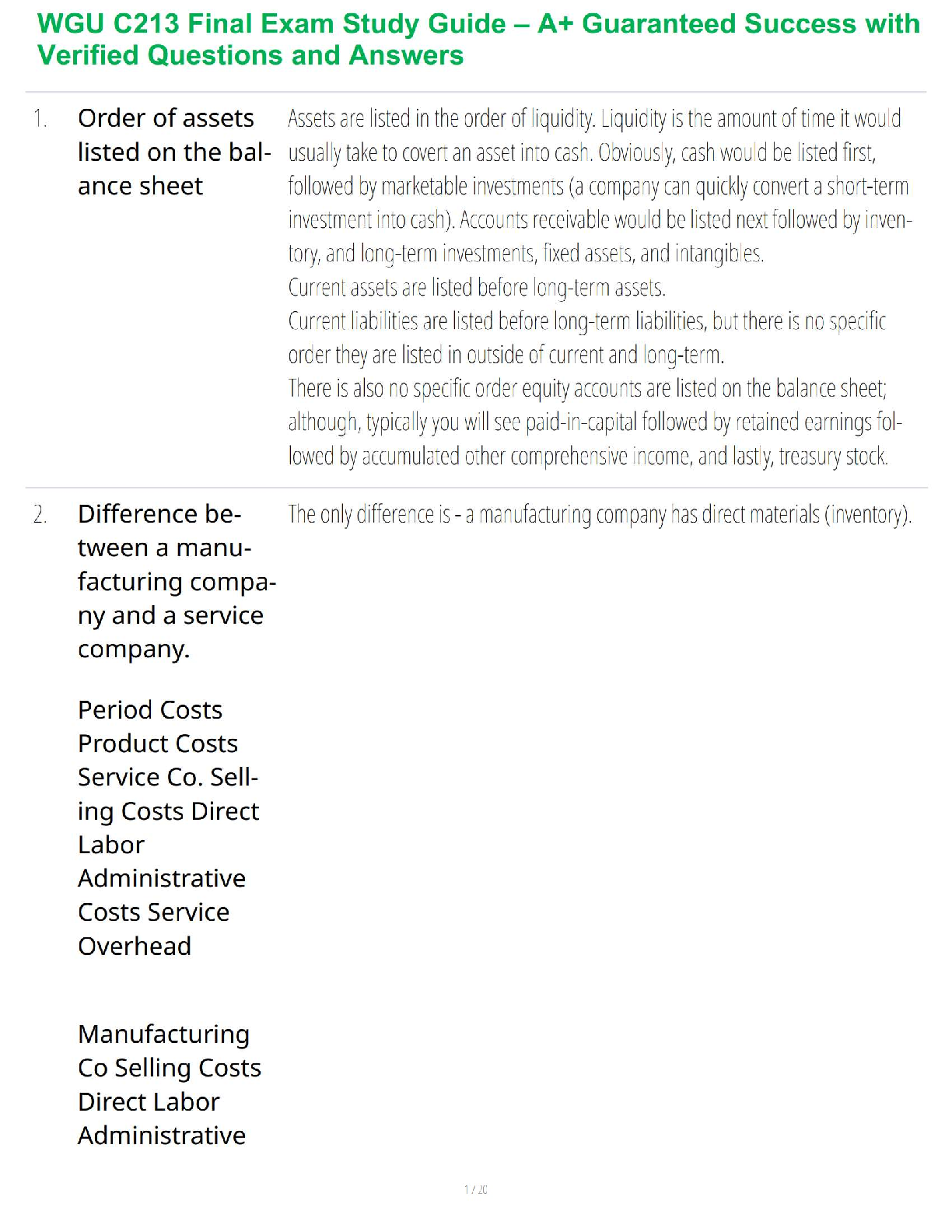 WGU C213 Final Exam Test Bank Accounting for Decision Makers