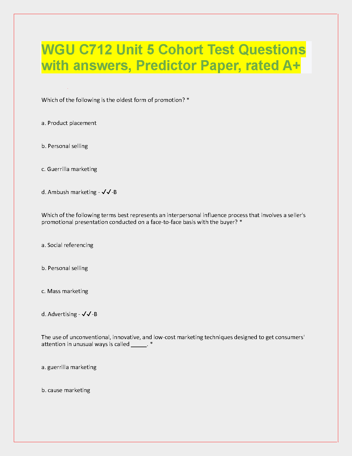 WGU C712 Unit 5 Test Qs & Answers 2024-2025