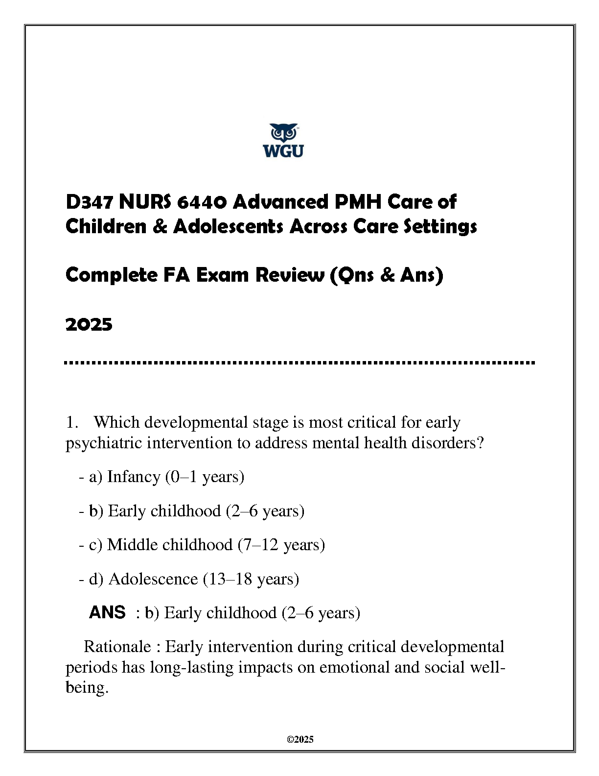 NURS 6440 FA Exam Review 2025 PMH Nursing Q&A