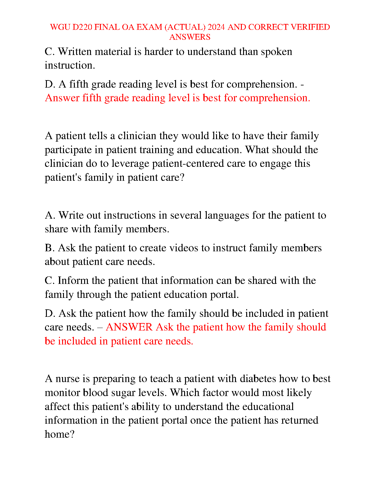 WGU D220 IT Nursing Practice Final OA 2024 Test Bank