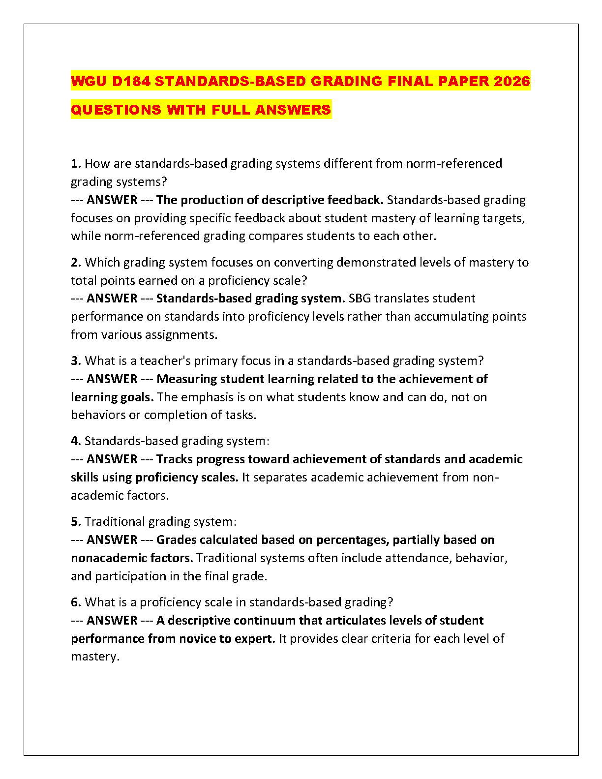 WGU D184 Standards Based Grading Exam Questions and Answers IMG-1