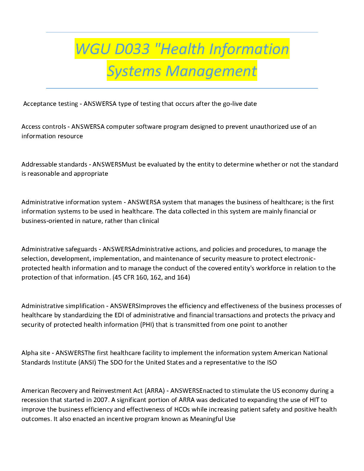 WGU D033 Health Info Systems Mgmt Study Guide 2024-2025 IMG-1