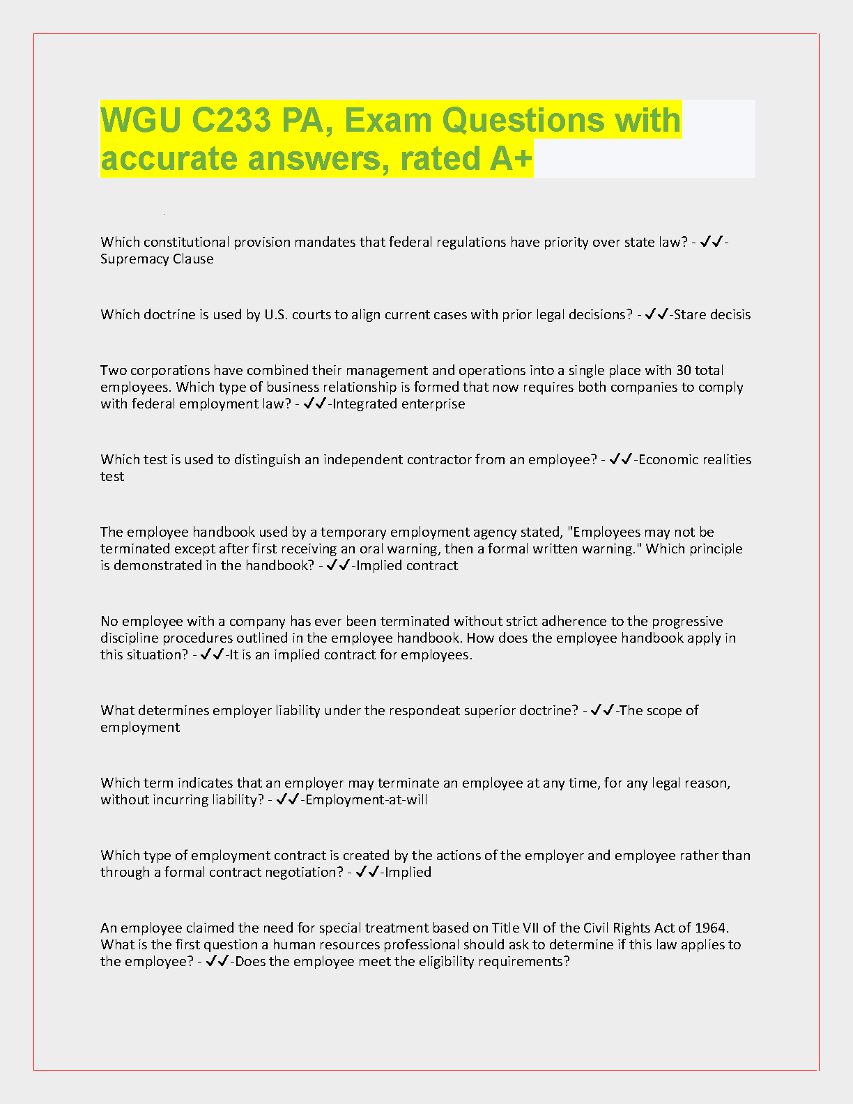WGU C233 PA Exam Questions And Answers 2024-2025 IMG-1