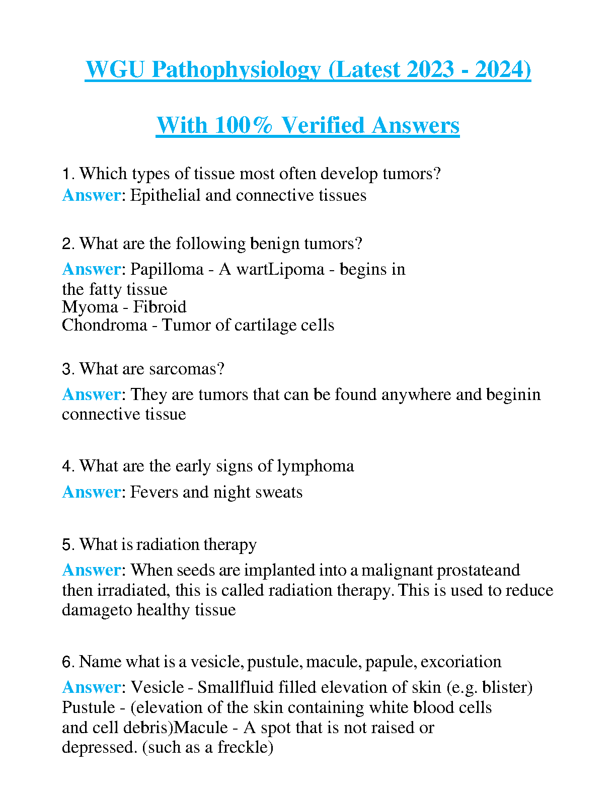 WGU Pathophysiology Exam Prep Verified Answers