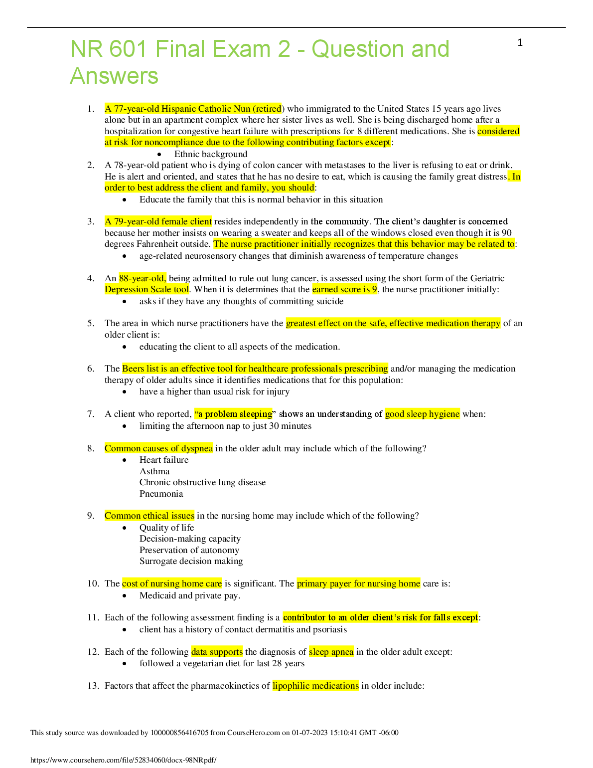 NR 601 Final Exam Q&A 2024 Nursing Revision Pack