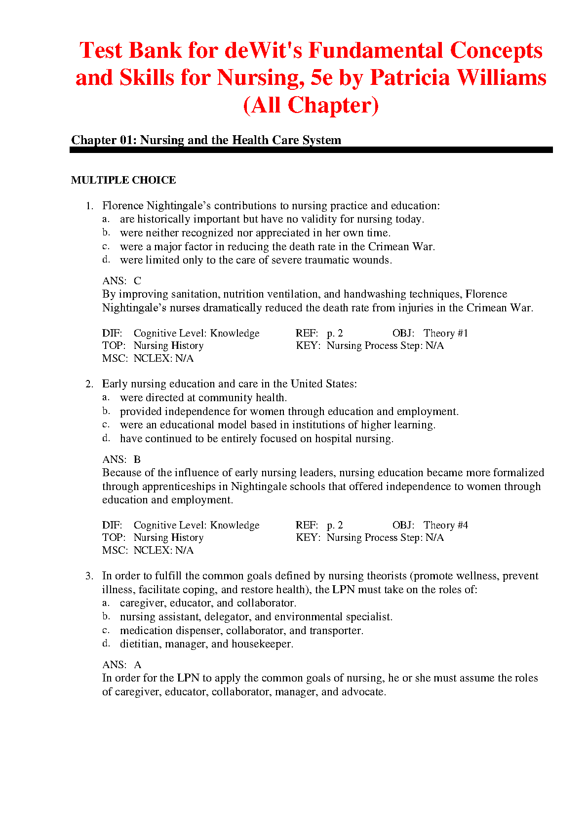 Nursing Test Bank: deWit's Fundamentals 5e | 2026-27