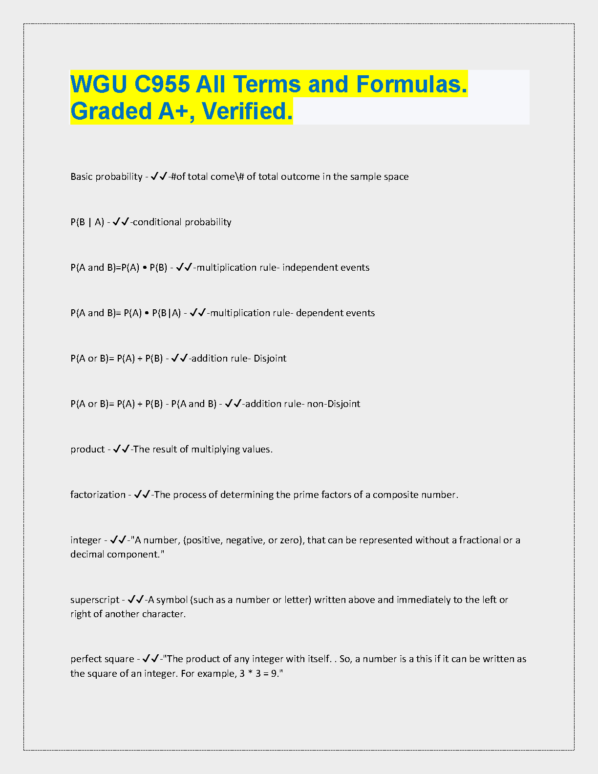 WGU C955 Terms Formulas A+ Study Guide 2024 IMG-1