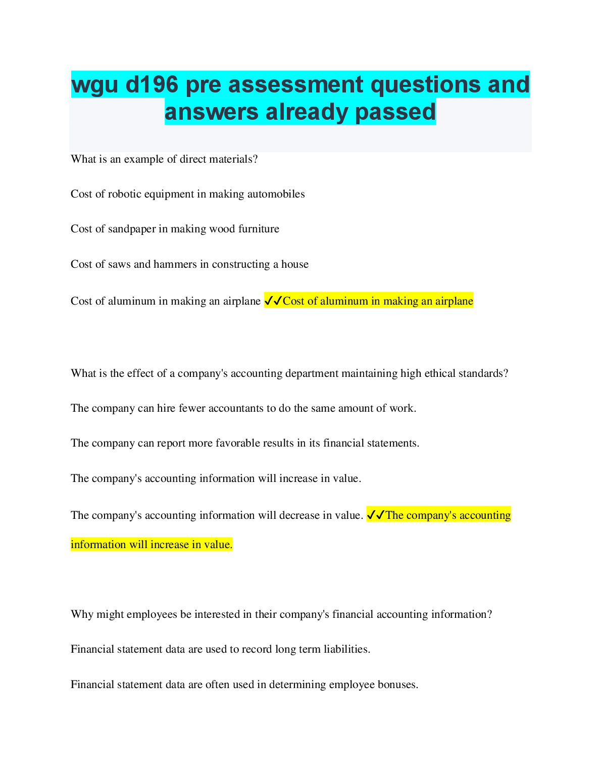 WGU D196 Pre Assessment Q&A: Pass First Time Study Guide
