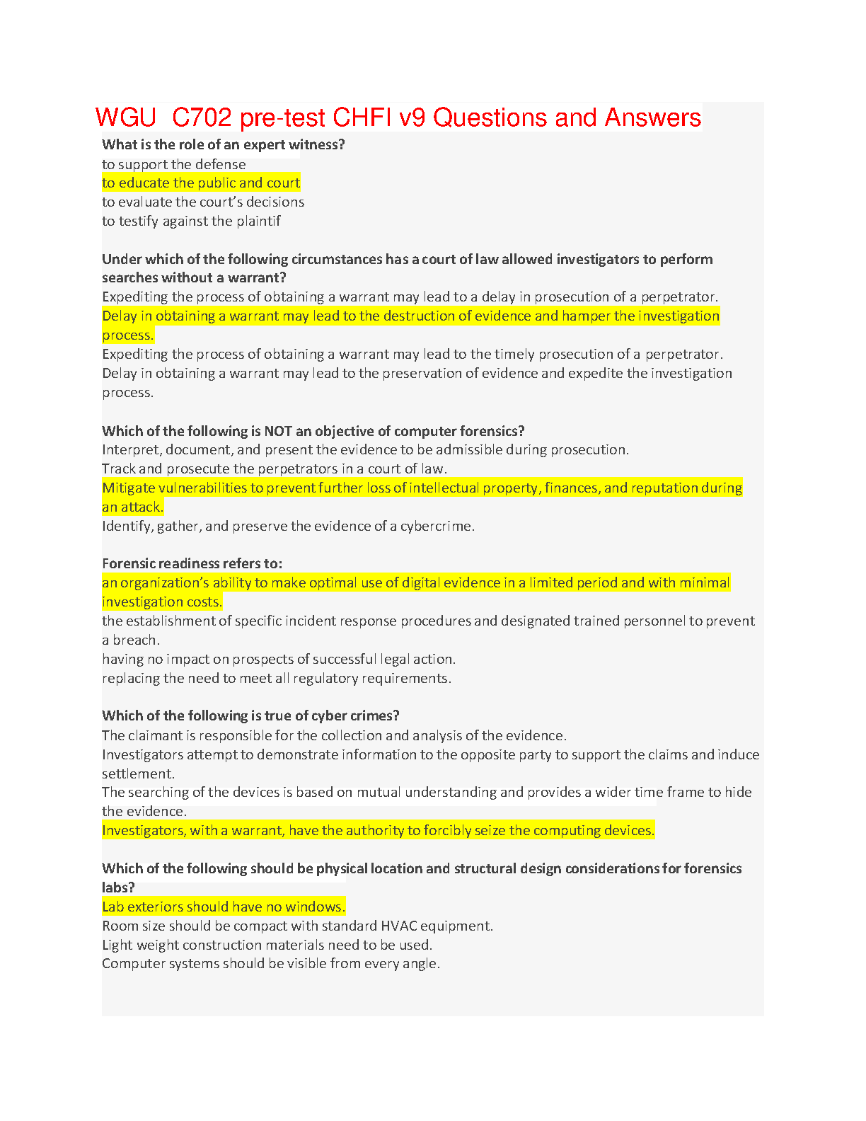 WGU C702 CHFI v9 Practice Questions & Answers 2024
