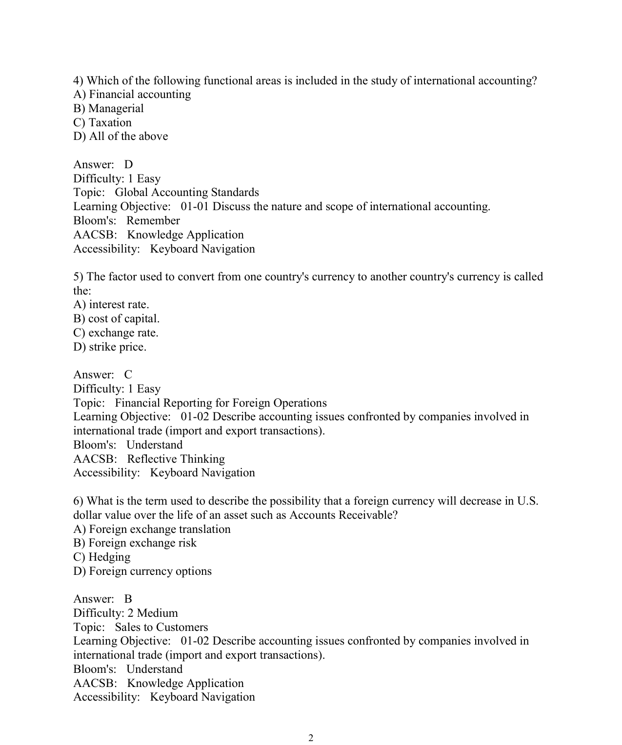 International Accounting 5th Edition TEST BANK