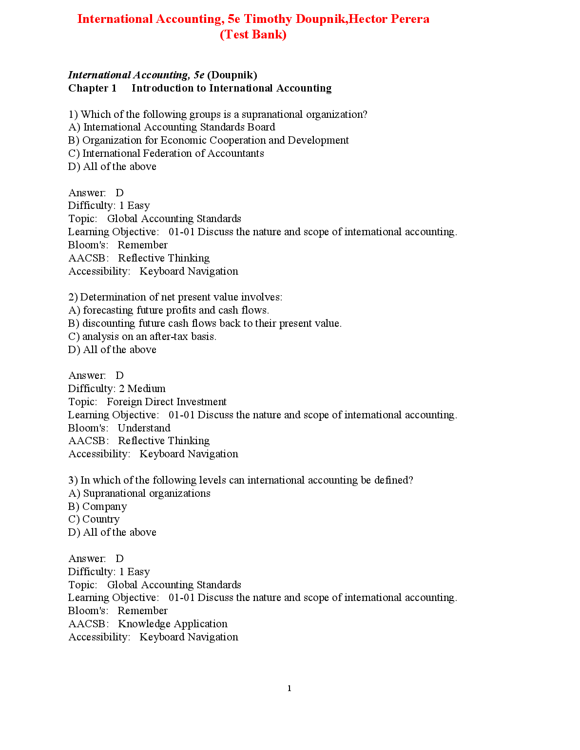 International Accounting 5th Edition TEST BANK