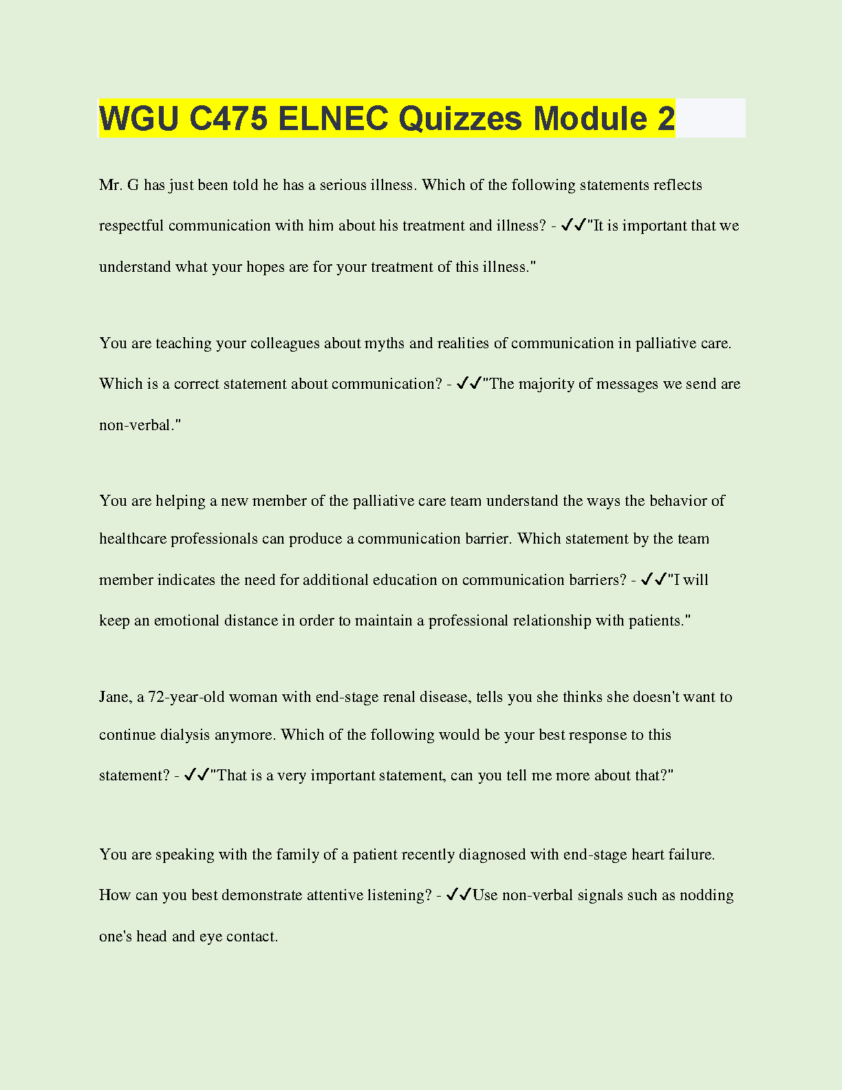 WGU C475 ELNEC Module 2 Quizzes Palliative Care Exam Prep 2024-25 IMG-1