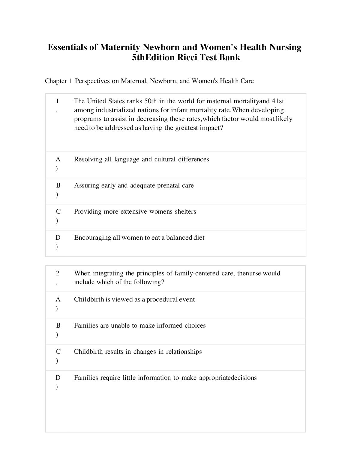 Maternity Nursing 5e Test Bank 2026/27