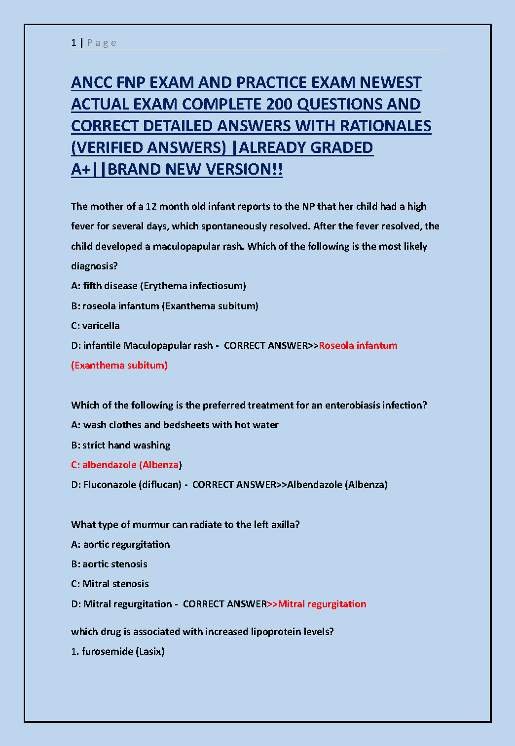 ANCC FNP Practice Exam 2026: 200 Qs & Answers