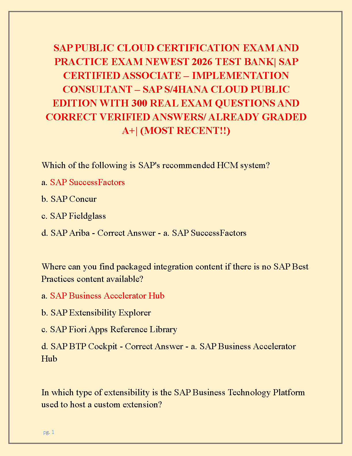 SAP C_CPE_15 Test Bank With Verified Answers 2026