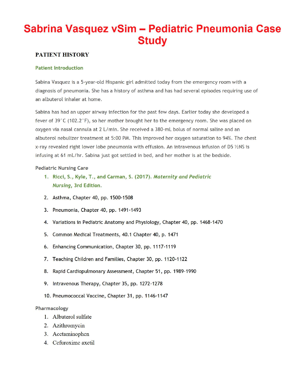 Pediatric Pneumonia vSim Case Study 2026/27