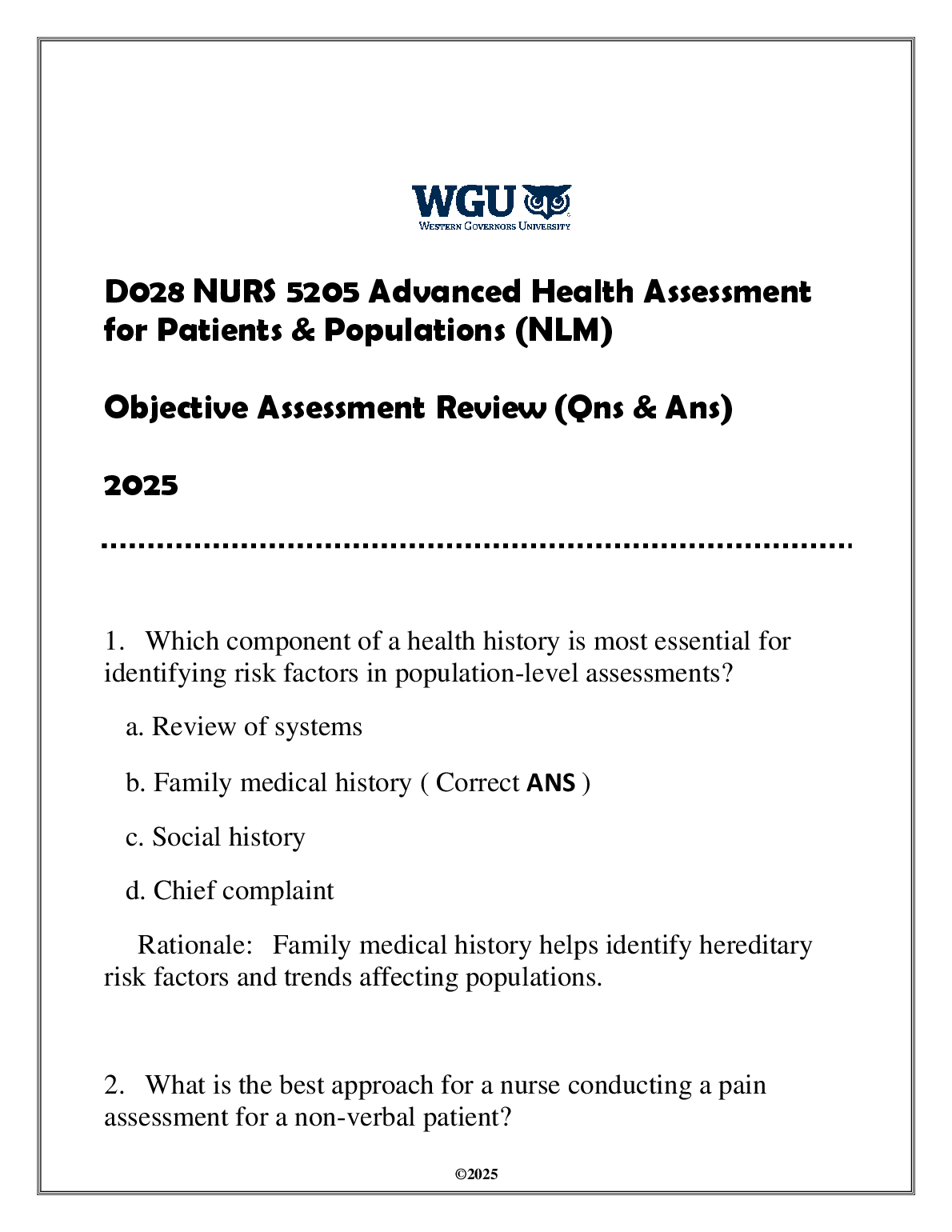 NURS 5205 Advanced Health Assessment Exam Q&A 2025