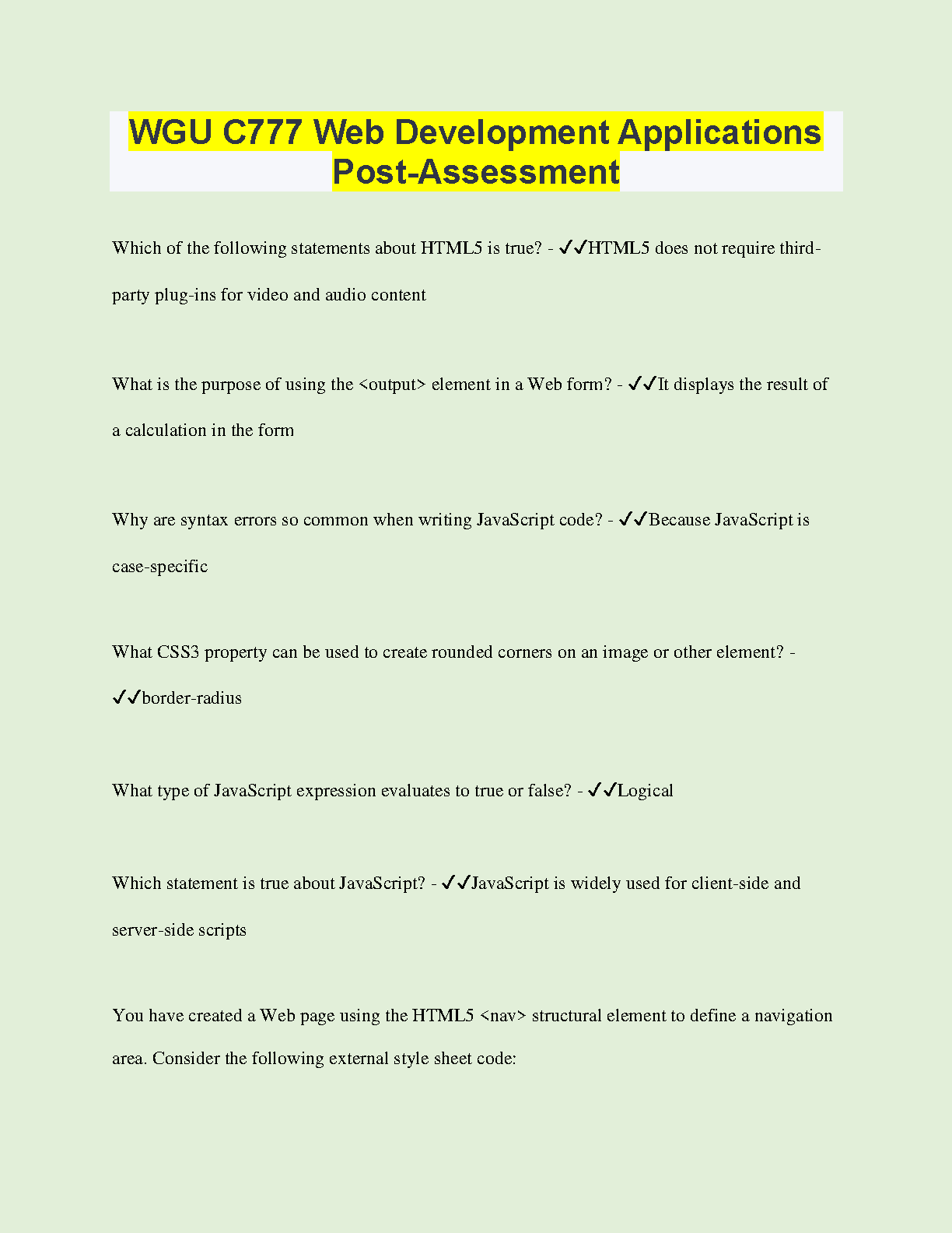 WGU C777 Web Dev Study Guide HTML JS CSS Exam Prep IMG-1