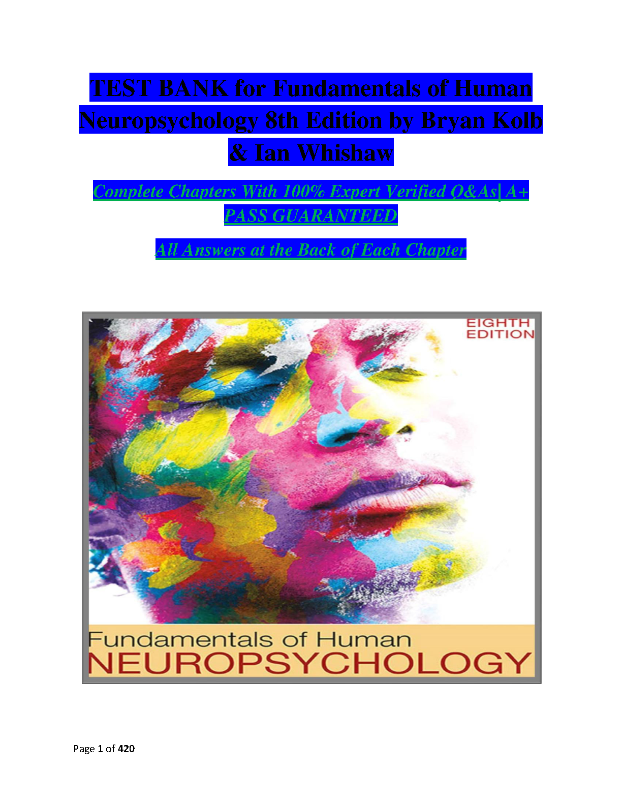 Fundamentals of Human Neuropsychology 8th Edition TEST BANK IMG-1