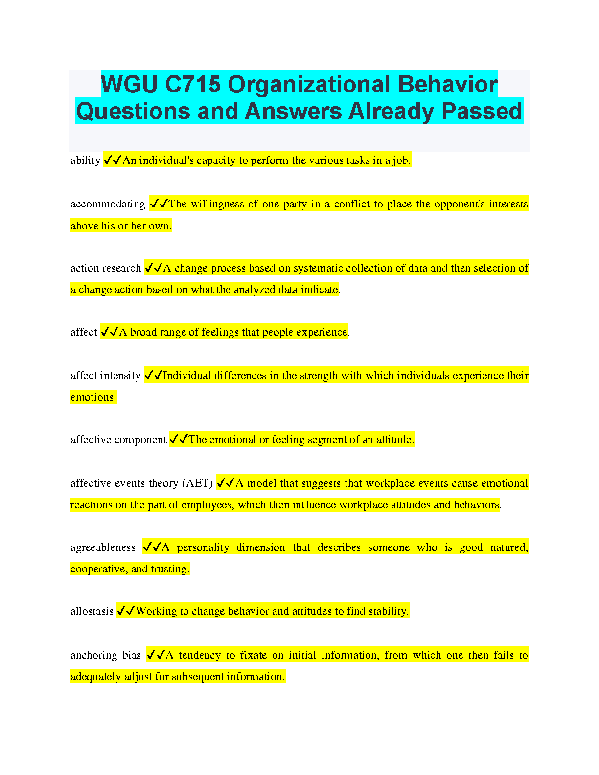 WGU C715 Organisational Behaviour Q&A Study Guide IMG-1