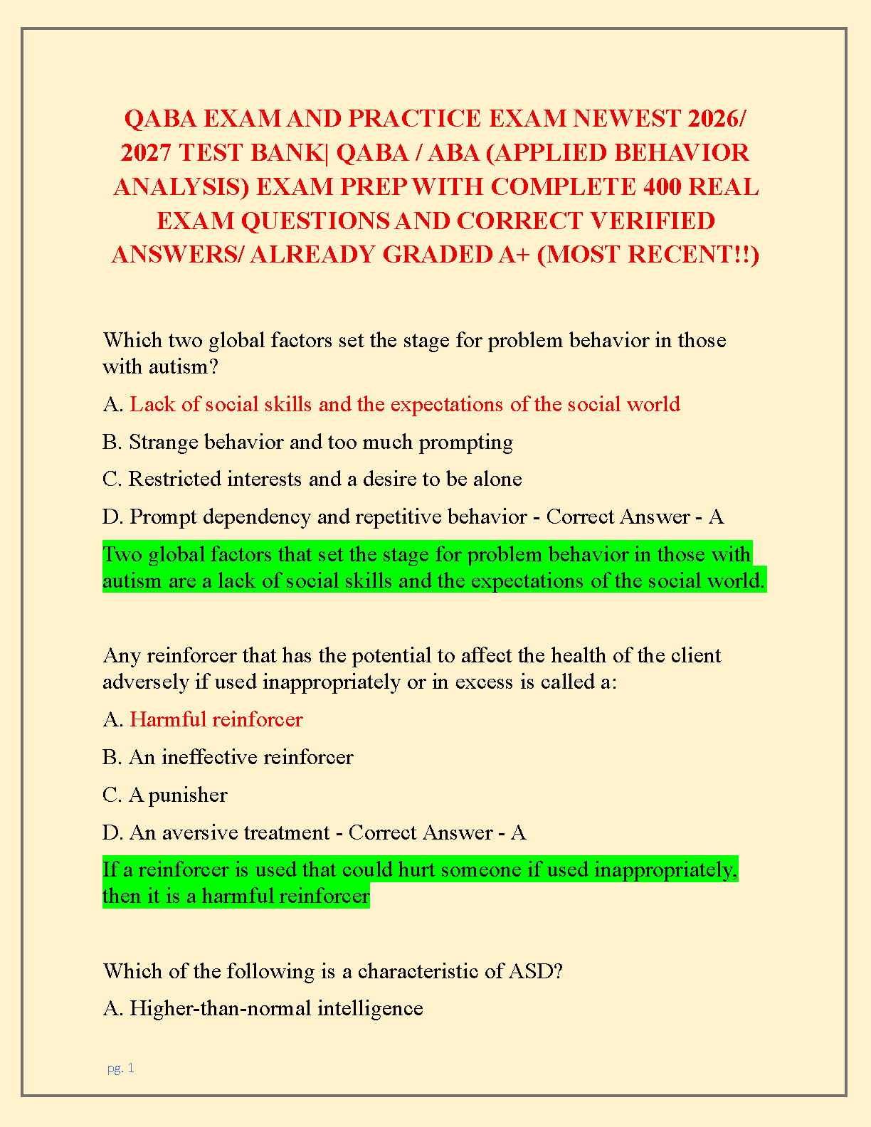 QABA Exam Test Bank 2026/2027 | ABA Practice Questions & Answers