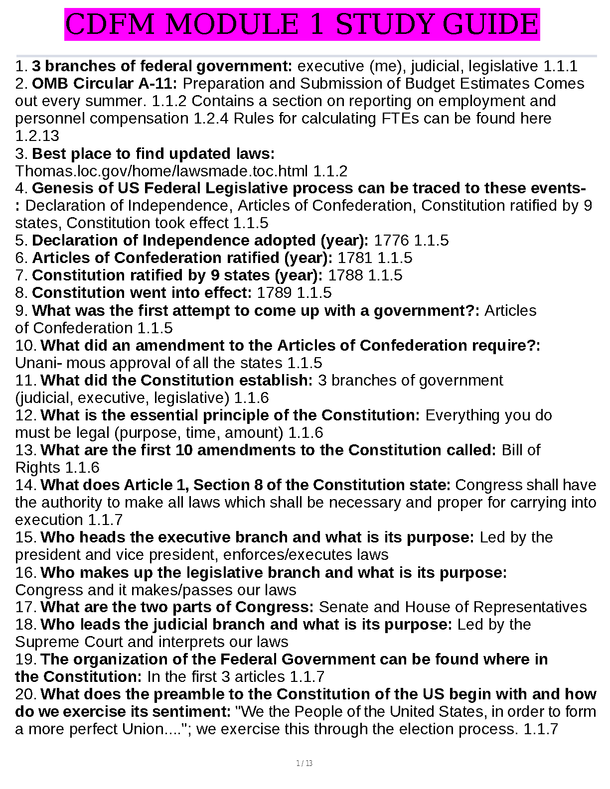 CDFM Module 1 Study Guide 2026/27