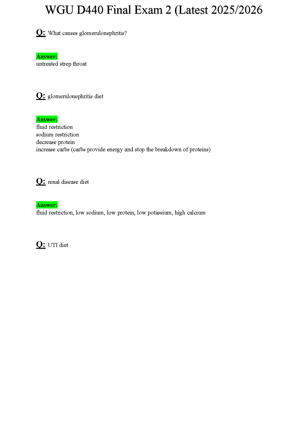WGU D440 Exam 2 Guide: Glomerulonephritis & Renal Diet 2025
