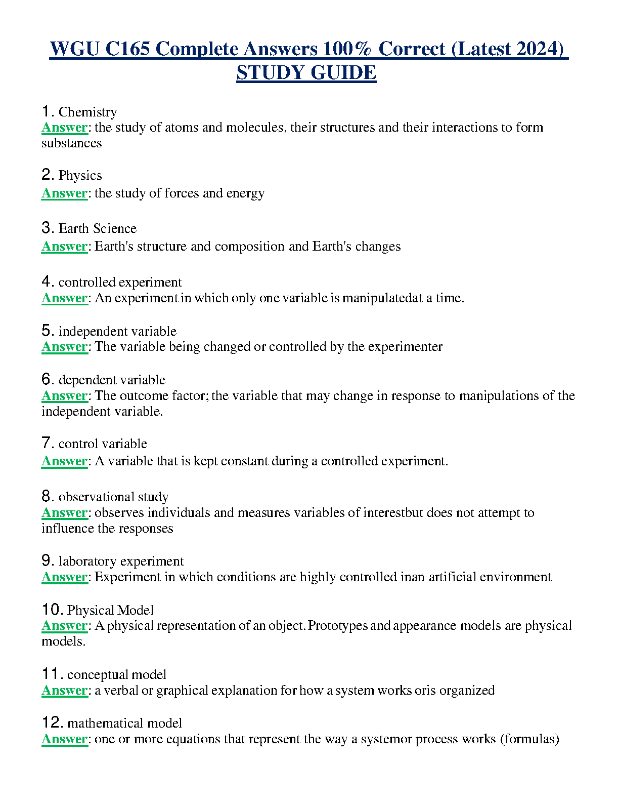 WGU C165 Complete Answers 2024 Study Guide