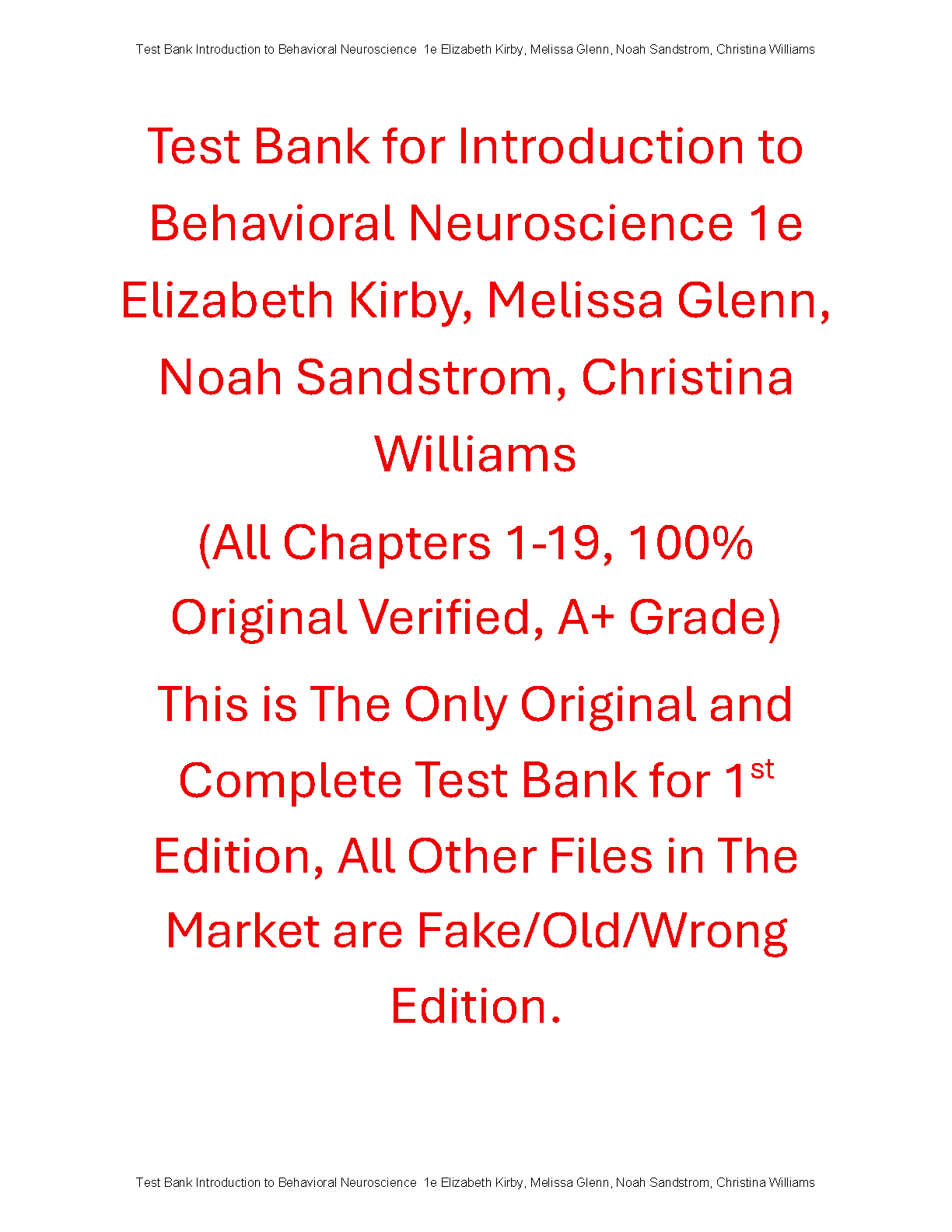 Introduction to Behavioral Neuroscience Test Bank 1e