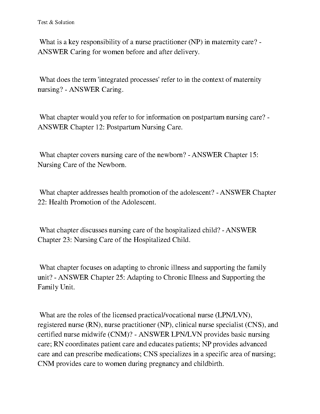 Maternity & Pediatric Nursing Test Bank 8e Leifer 2026