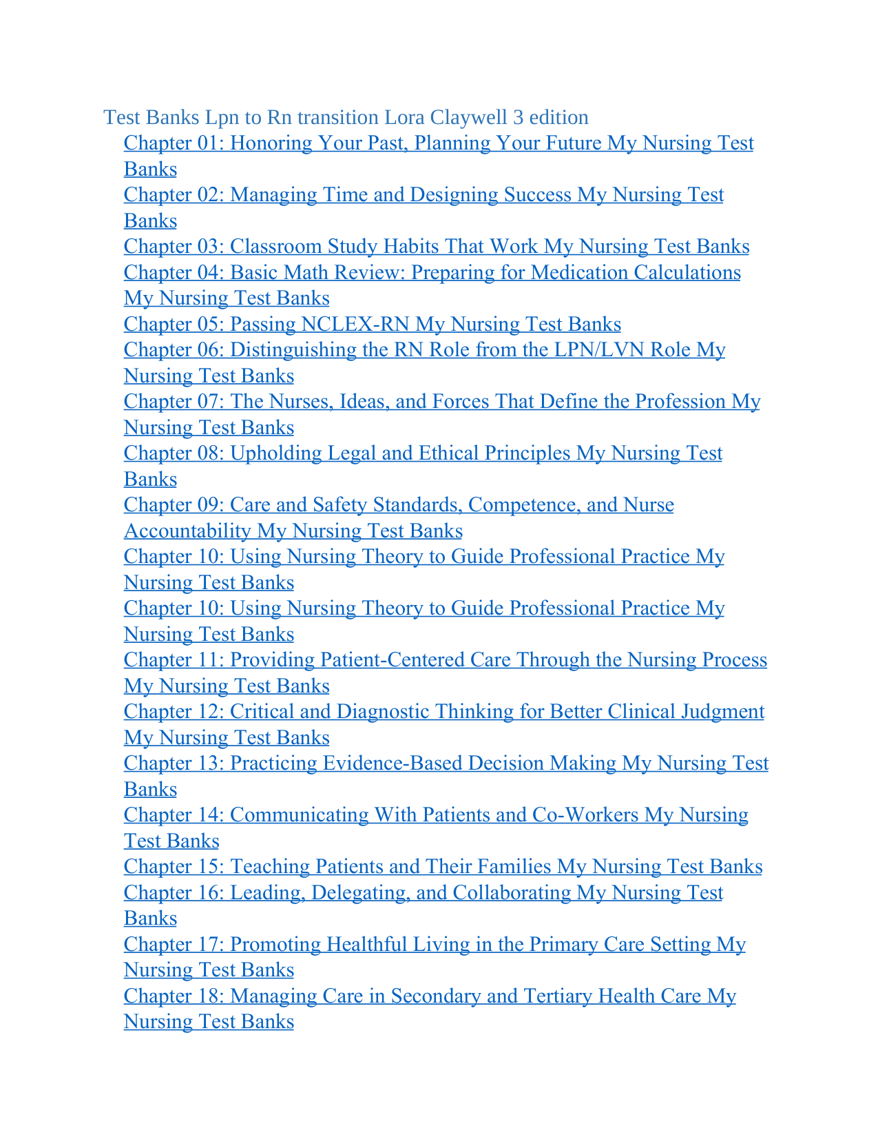LPN to RN Transitions 3rd Edition TEST BANK