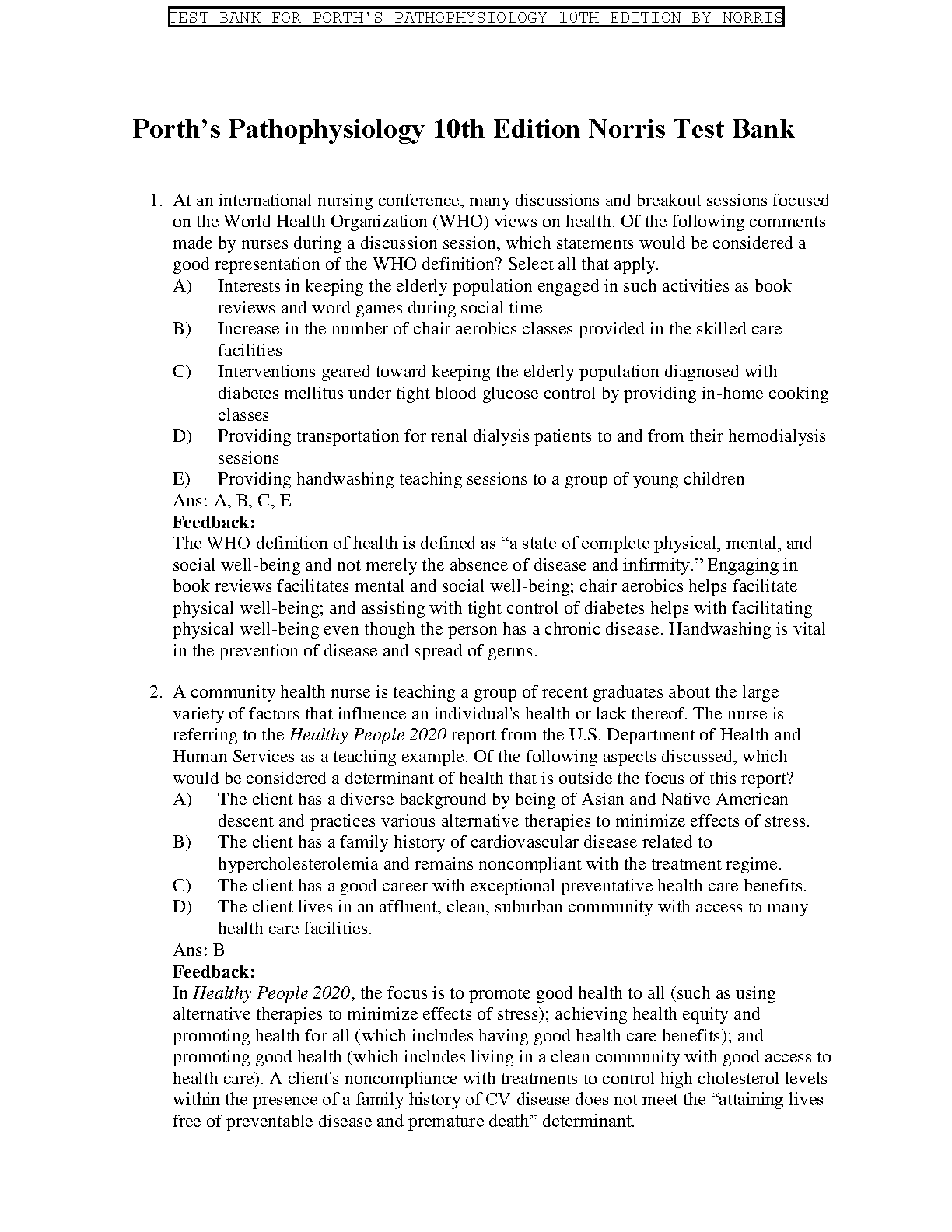 Porths Pathophysiology Test Bank 10e | Exam Prep 2026/27