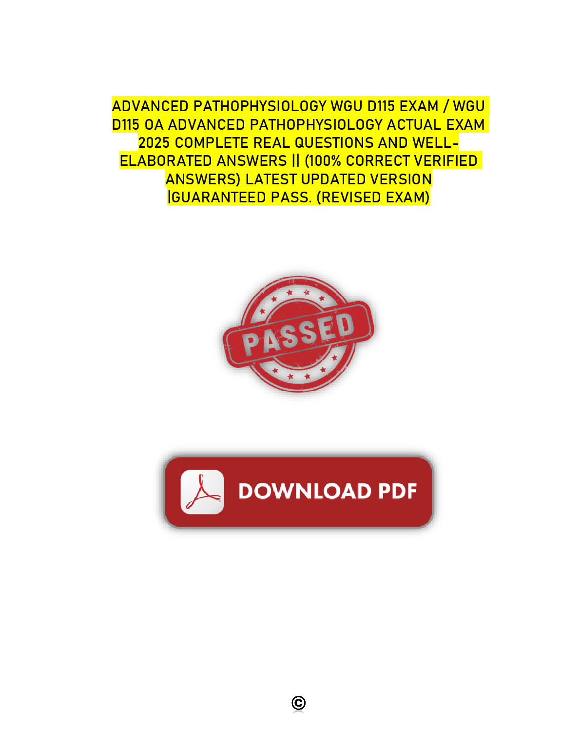 WGU D115 Advanced Pathophysiology Exam Prep 2026/2027 Guide