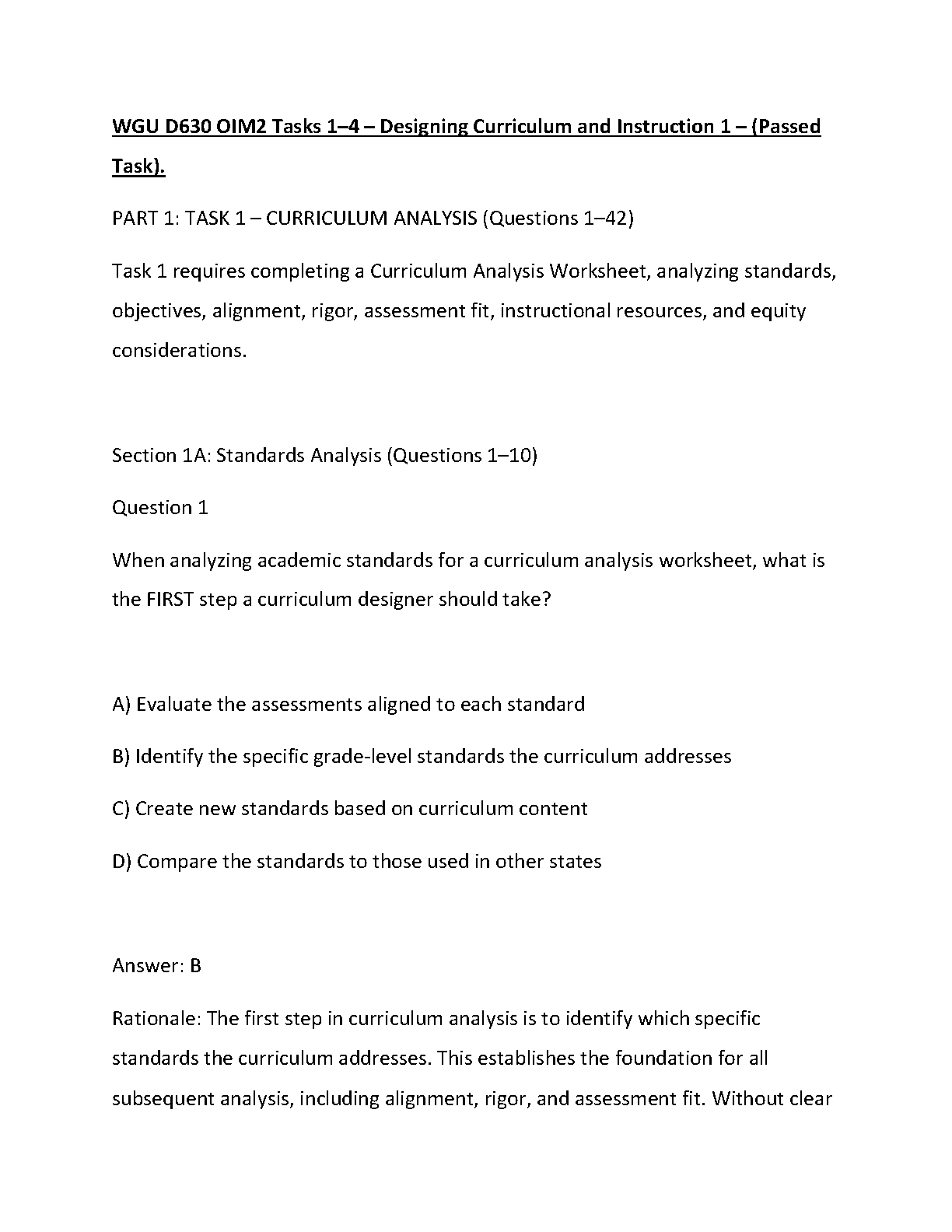 WGU D630 OIM2 Tasks 1-4 Curriculum Design Study Guide IMG-1