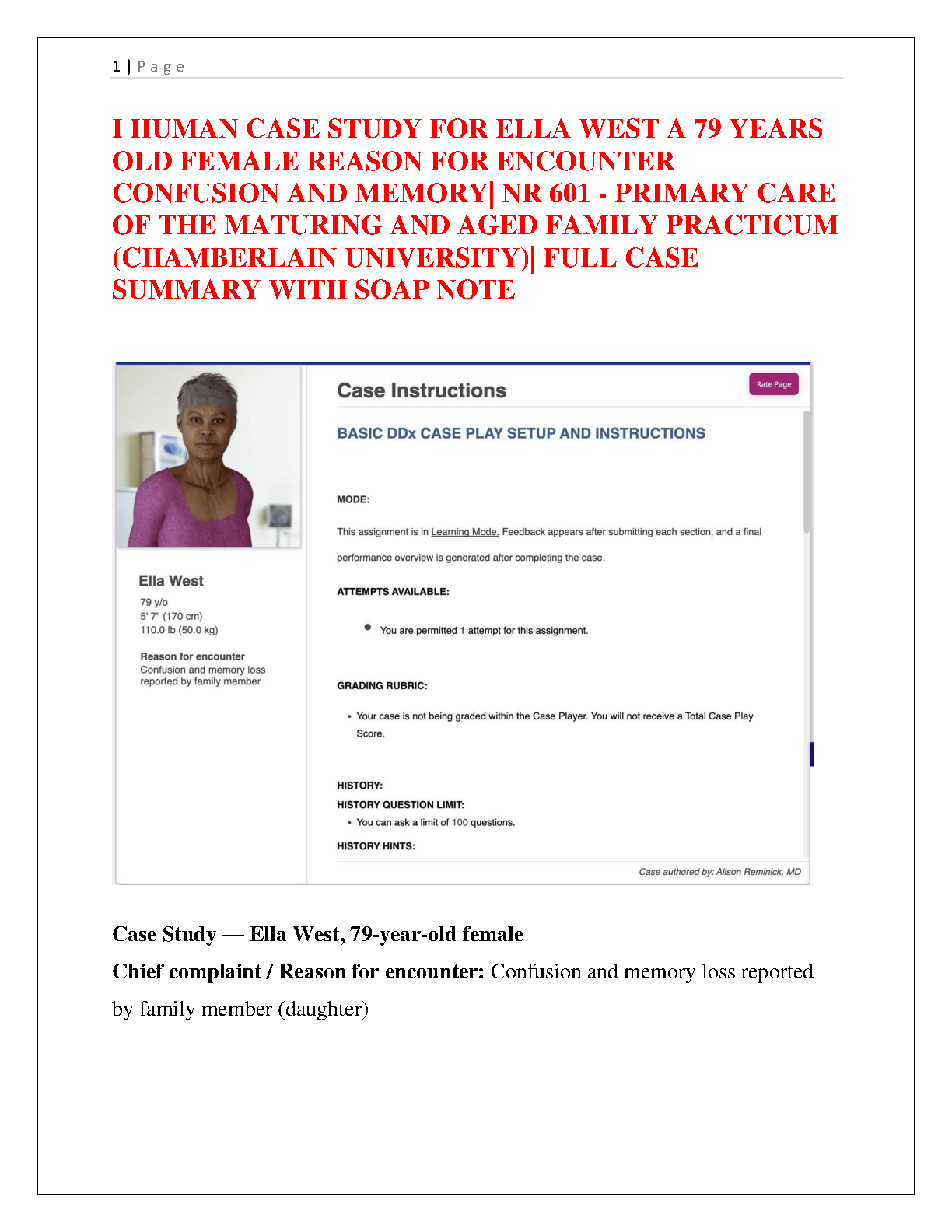 NR 601 Ella West iHuman Case Study and SOAP Note Guide IMG-1