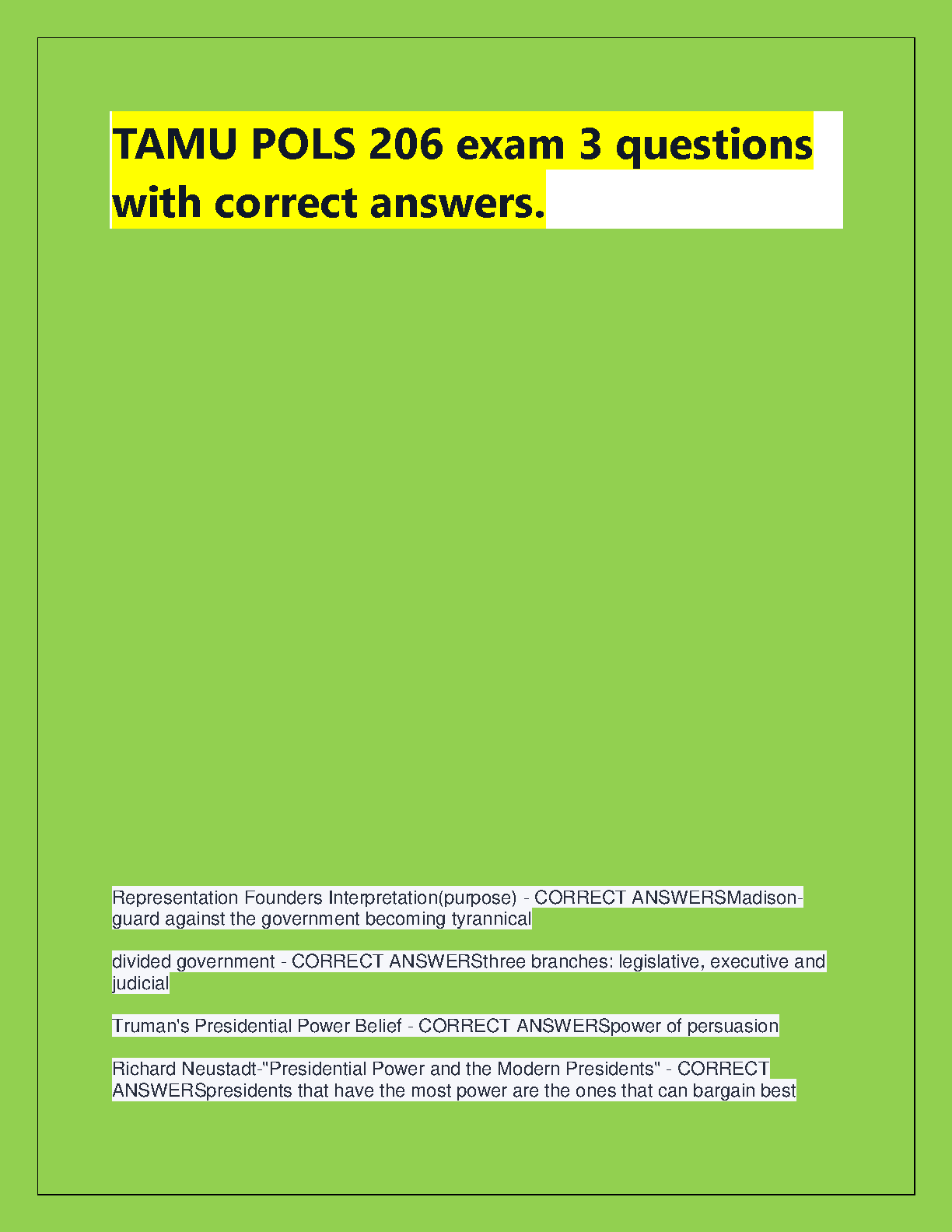 POLS 206 Exam 3 Answer Key 2027 IMG-1