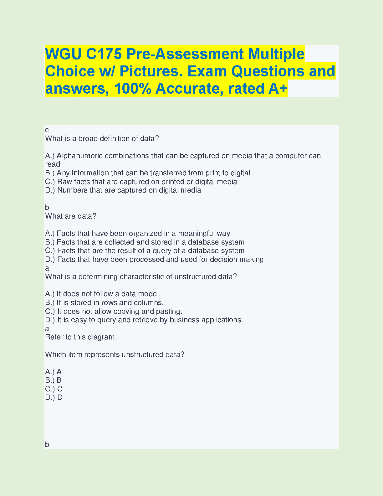 WGU C175 Exam Prep MCQs with Pictures