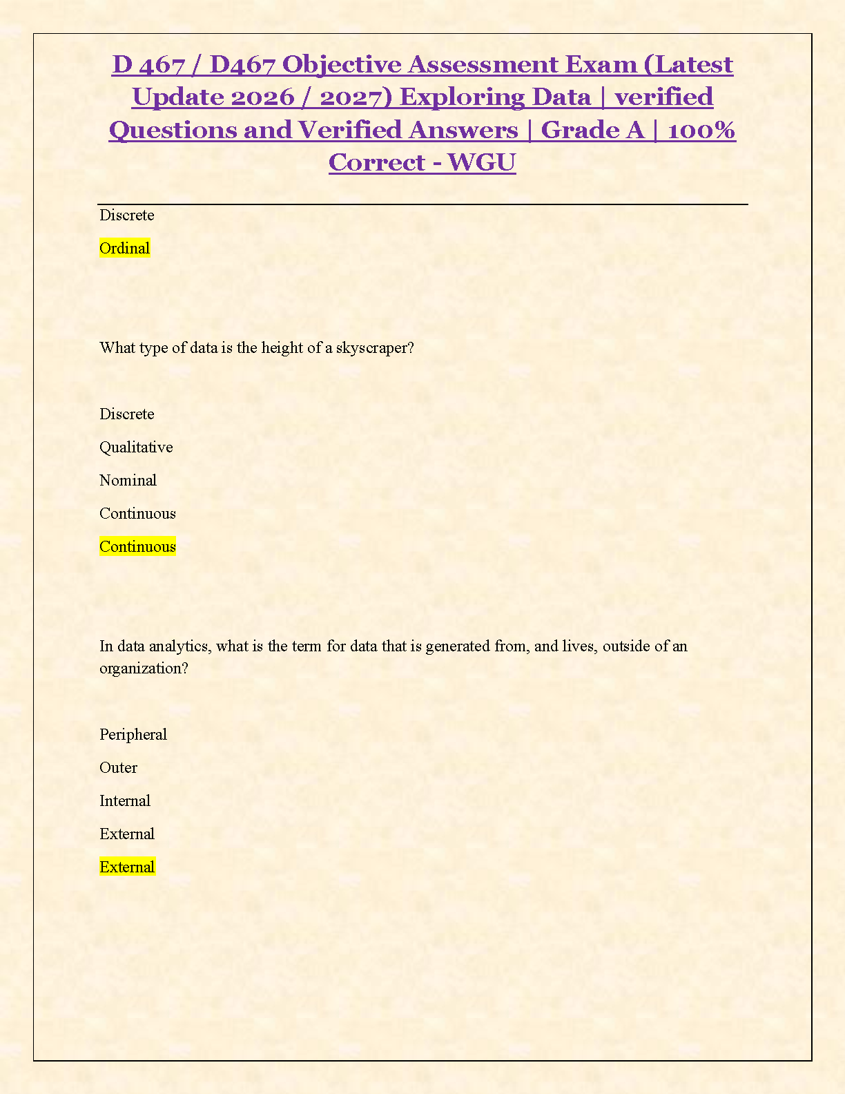 WGU D467 Exploring Data Test Bank 2026 100% Verified Answers IMG-3