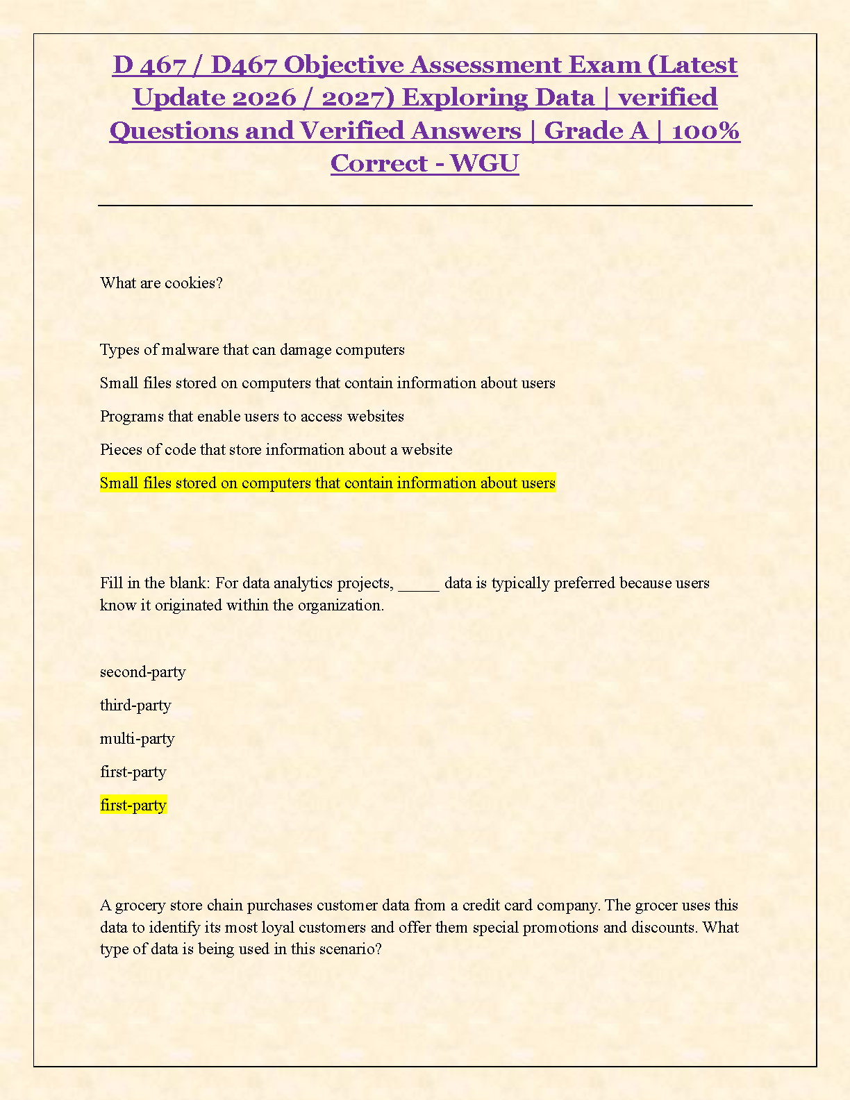 WGU D467 Exploring Data Test Bank 2026 100% Verified Answers