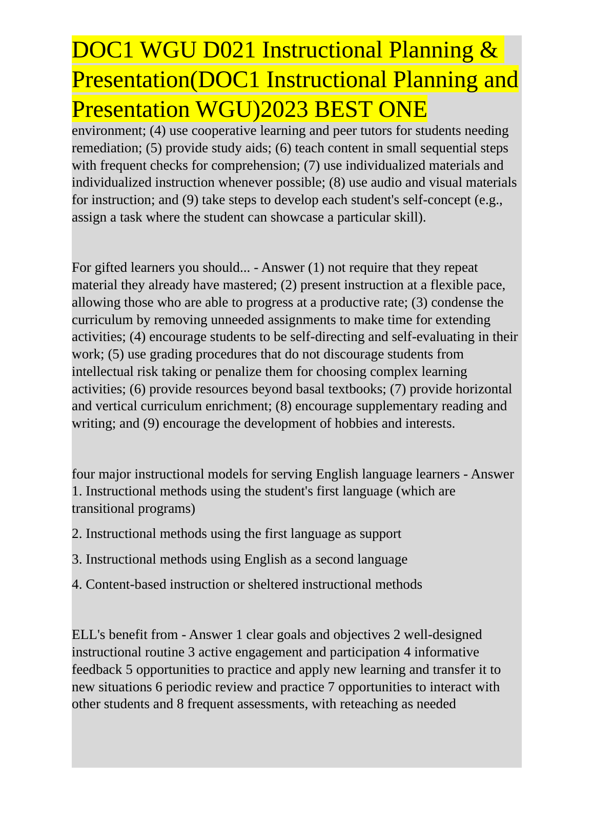 WGU C214 Study Guide: Master D021 Instructional Planning & Presentation