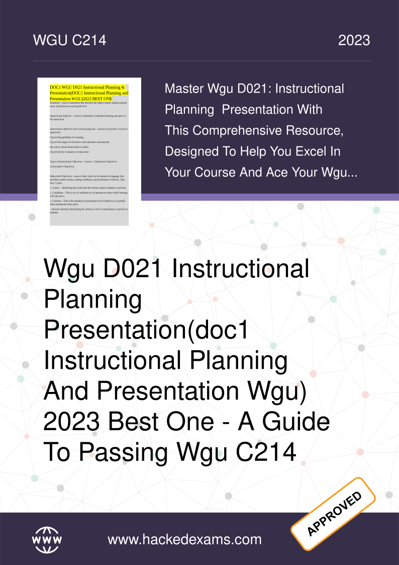 WGU C214 Study Guide: Master D021 Instructional Planning & Presentation