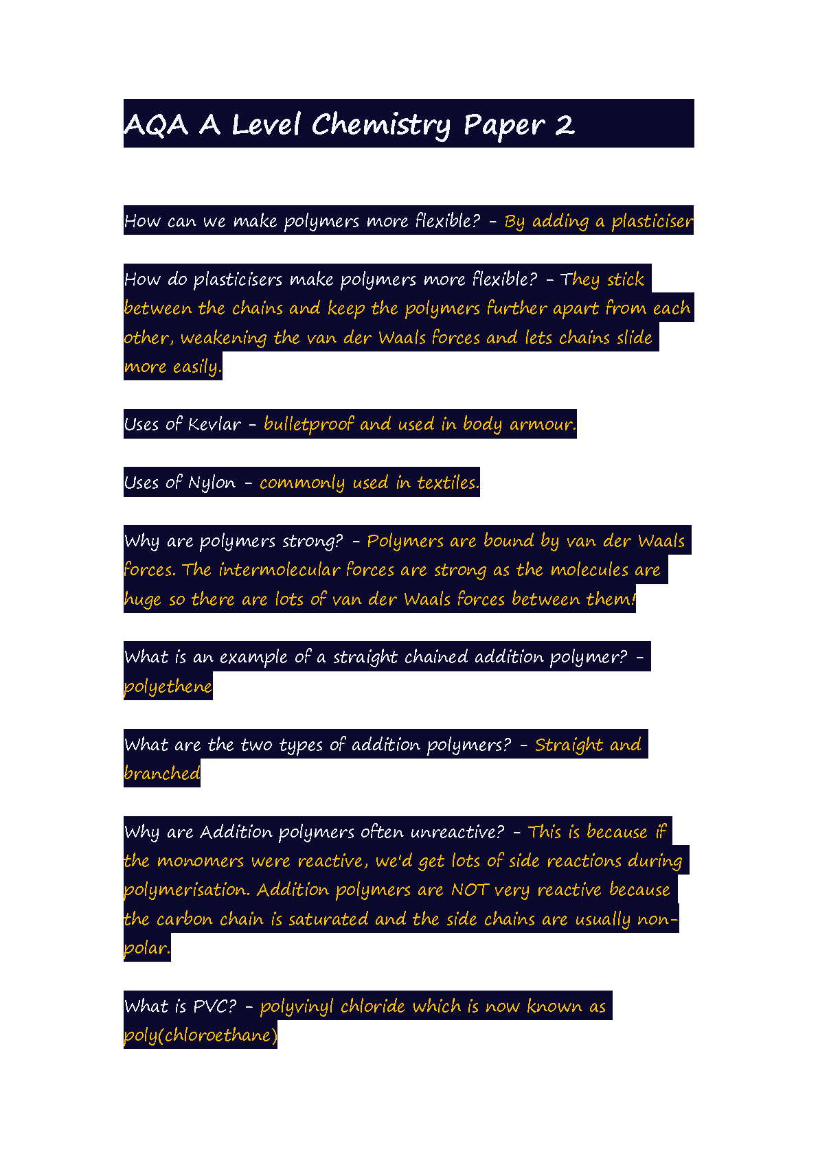 Polymers Chemistry Study Guide 2026/27: Kevlar, Nylon & PVC