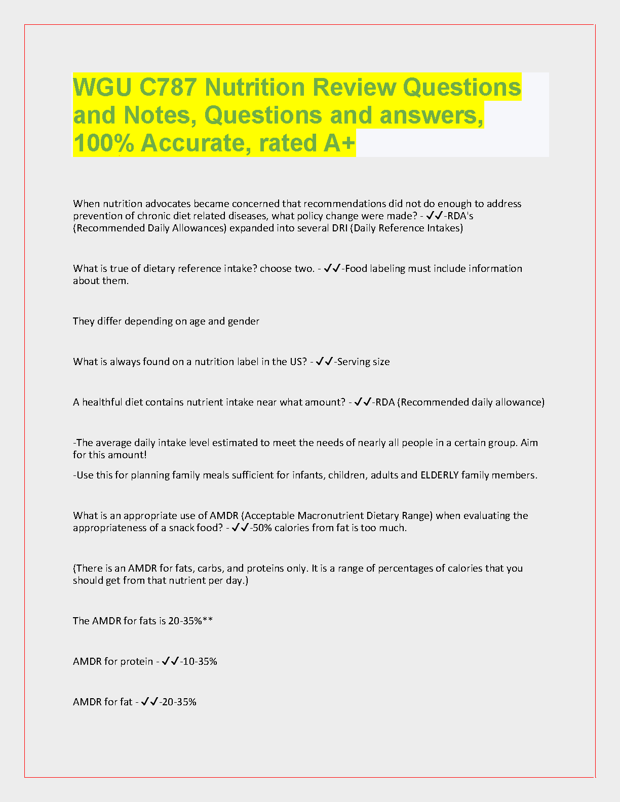 WGU C787 Nutrition Study Guide 2024-25 IMG-1