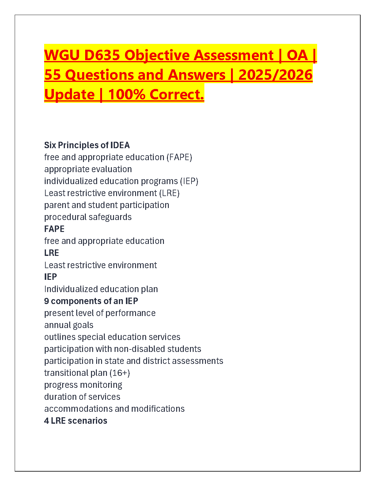 WGU D635 OA Test Bank 2025 Verified Answers